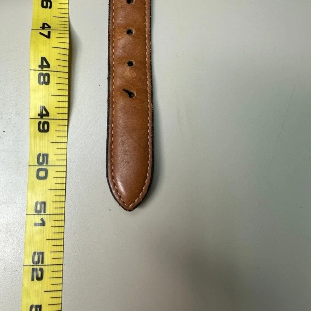 Barrons-Hunter Golf Motif Canvas Leather Belt Green Tan Solid Brass Buckle USA